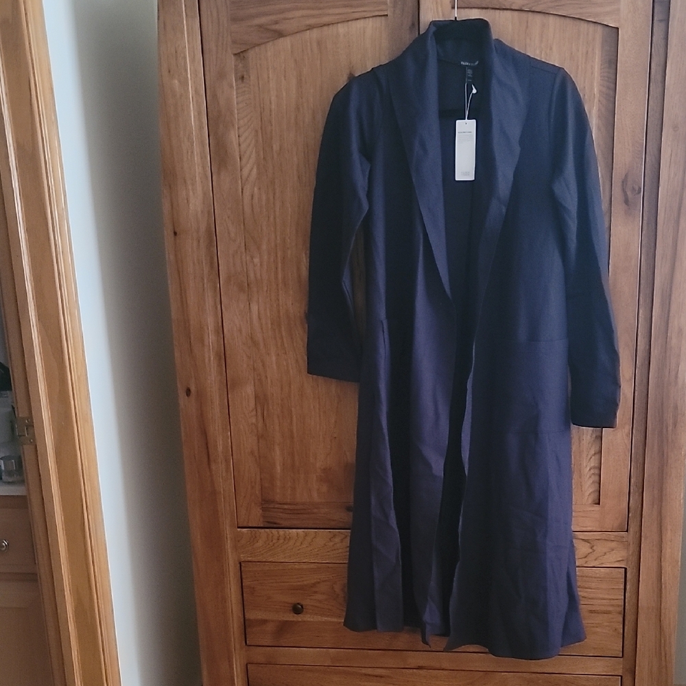 Eileen Fisher Boiled Wool Deep Blue Trench Coat